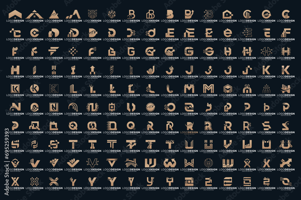 Abstract symbol letter a to z logo design collection with golden color ...