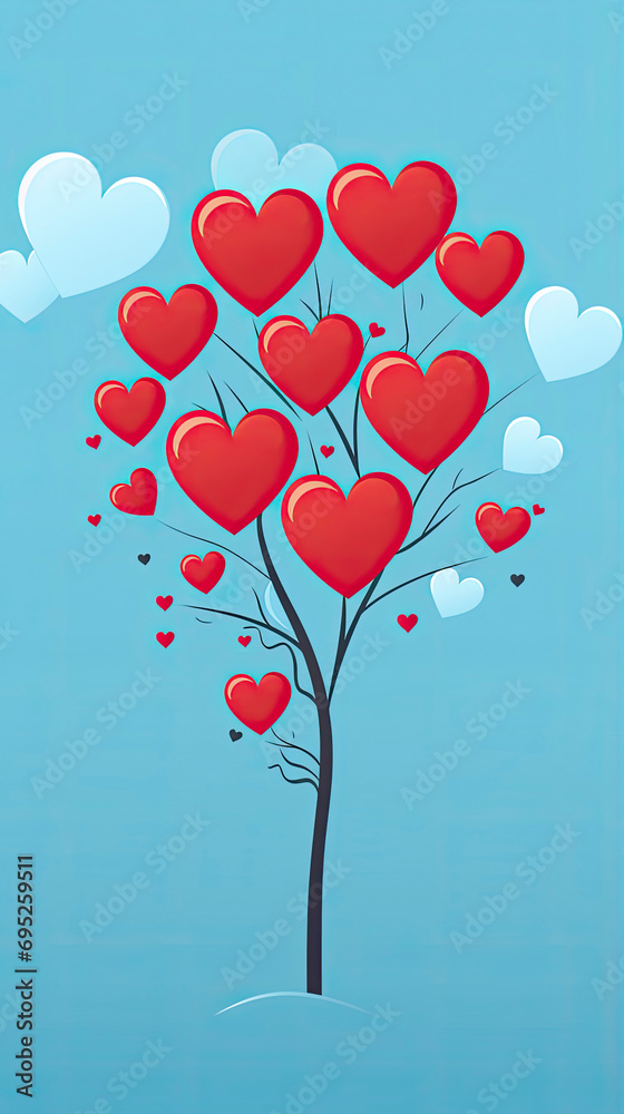 Heart shape tree on blue background for social media, Happy Valentines Heart shape tree on blue background for social media, Happy Valentines