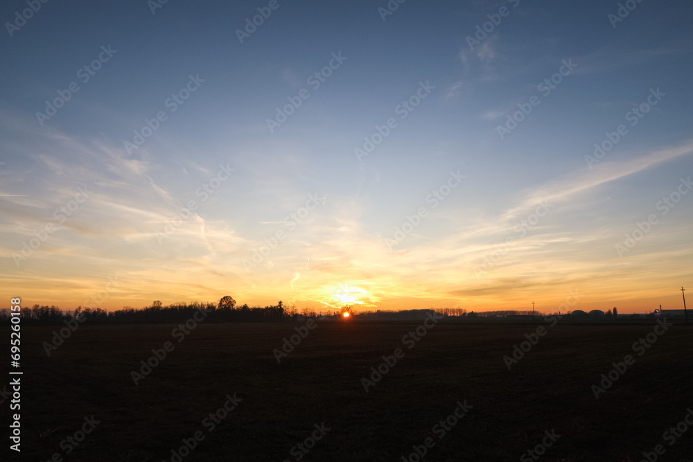 Sunset Po Valley Italy landscape sun sky fields color