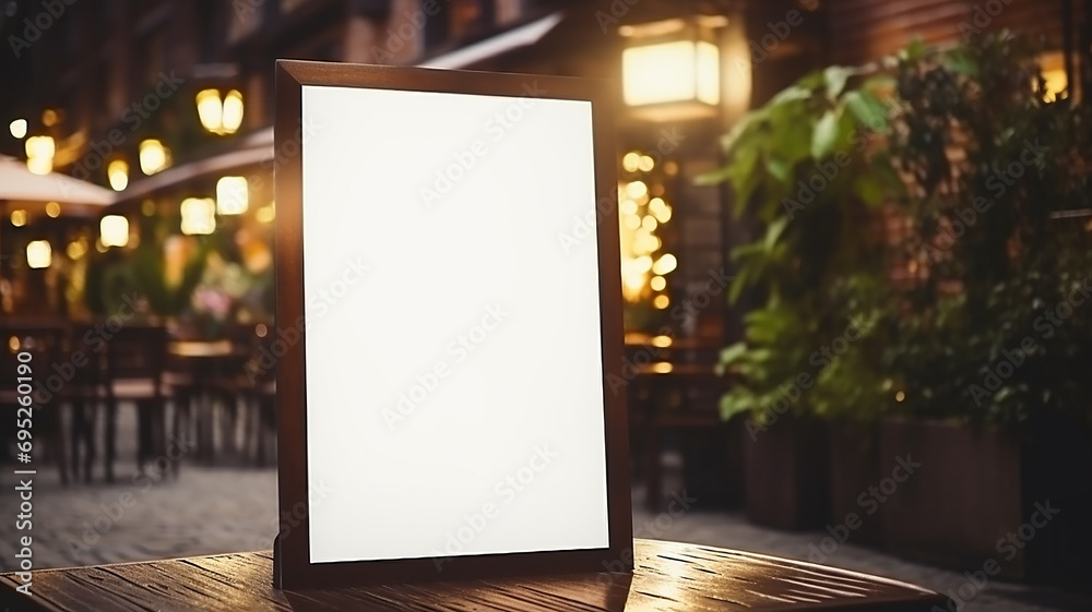 menu on the street in front of the restaurant, blank white form, copy space for advertising menu on the street in front of the restaurant, blank white form, copy space for advertising