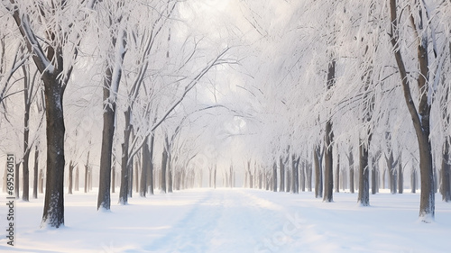 morning in the winter park, trees alley winter landscape © kichigin19