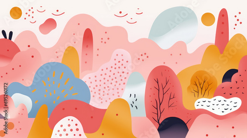 abstract background. Hand drawn various shapes and doodle objects. Modern contemporary trendy vector illustration. Each background is isolated. pastel colors  © Pixel Town