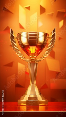 First place gold trophy cup isolated on golden background. Golden trophy cup , winners golden cup. Champion trophy, shiny golden cup, sport award, Winner prize, esports winner trophy. Generative ai