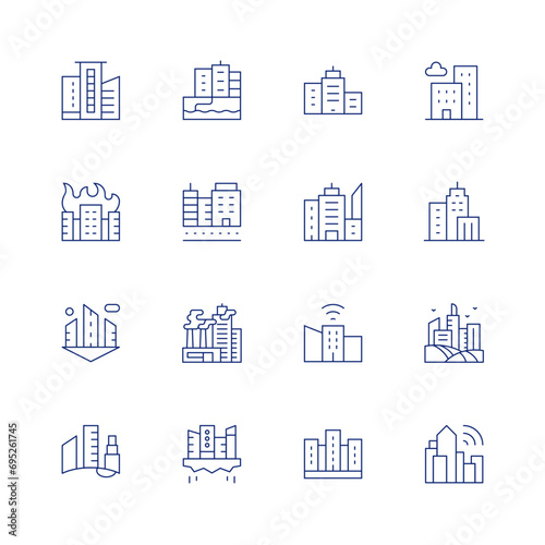 City line icon set on transparent background with editable stroke. Containing skyscraper, city, city building, smart city, buildings, skyscrapers.