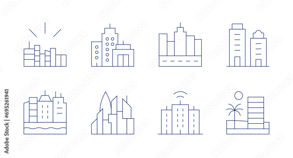 City icons. Editable stroke. Containing city, skyscraper, building, smart city.