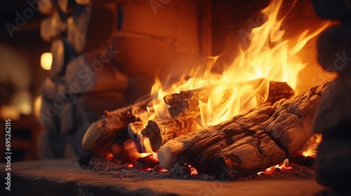 A close up view of a fire in a fireplace. This image can be used to create a cozy and warm atmosphere in various projects