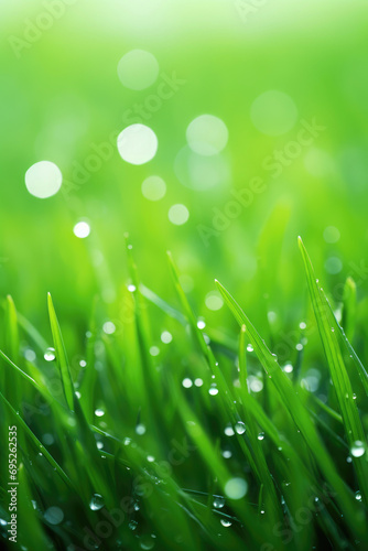 Close up green grass with water drops  background