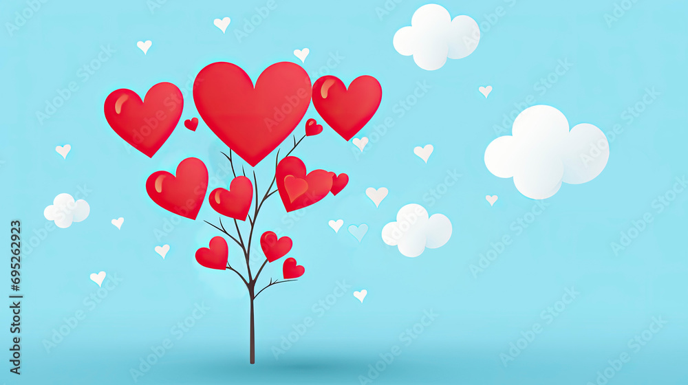 Heart shape tree on blue background with copyspace for web banner, Happy Valentines.