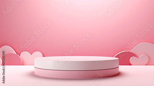 Minimal pink mock up product with podium and heart shape in the back for valentine day