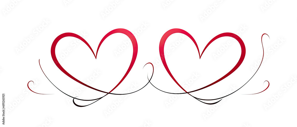 Double of hearts element hand drawn styled isolated on white background for logo, wedding or Valentine's day