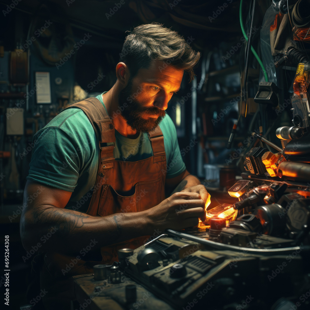 Technician Hands of car mechanic working repair in auto repair Service electric check the electrical system inside the car