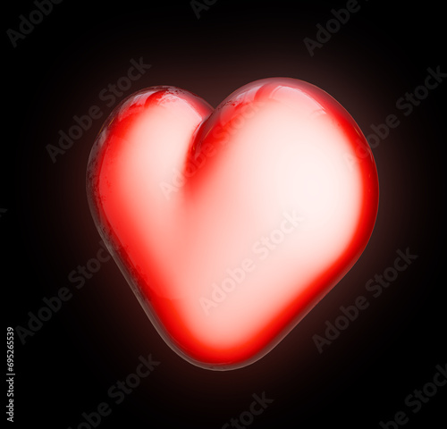 3d rendering glowing love heart isolated on a dark background