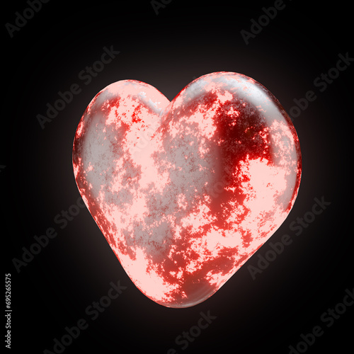 3d rendering glowing old love heart isolated on a dark background