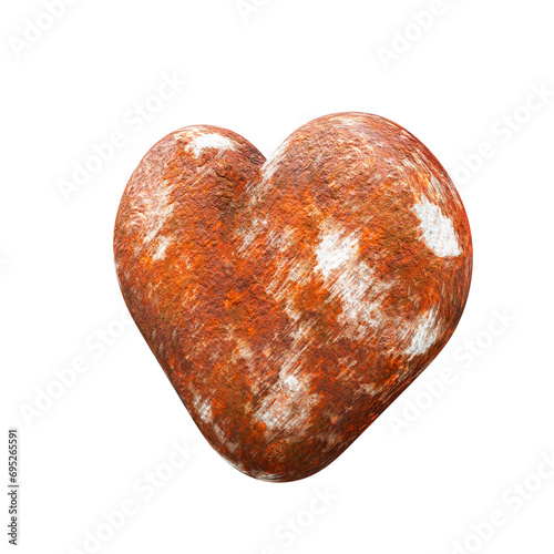 3d rendering heart made of rusty metal isolated on a white background