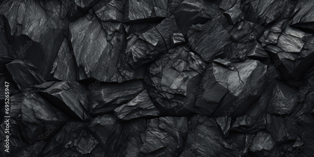 Black abstract background. Dark rock texture. Black stone background with copy space for design. Web banner. Wide. Panoramic