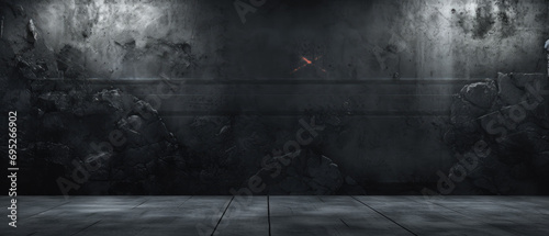 Black grunge background. Bright web banner. Reflection of light on a rough concrete wall. Copy space for your design. Website header