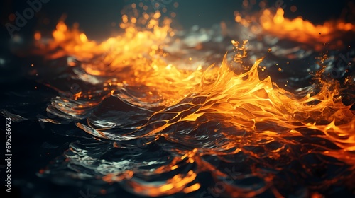 A close-up shot capturing the fiery red-orange and golden liquid flames creating a surreal and vibrant world, symbolizing passion and enlightenment © ALLAH KING OF WORLD