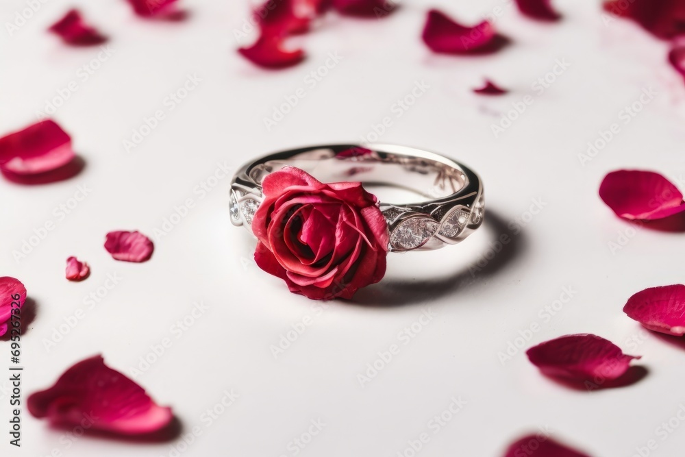 rose petals and ring