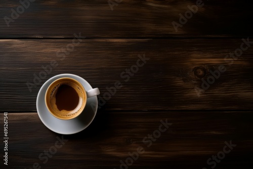 Tiny mug coffee. White and beautiful cup brown and strong liquid table. Generate AI