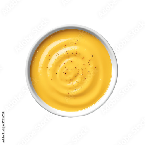 Yellow mustard in bowl isolated on transparent background