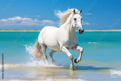 White horse run on the beach side