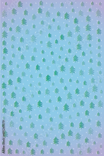 Neutral Christmas background made by shimmering trees and silhouettes of trees and translucent snowflakes without text