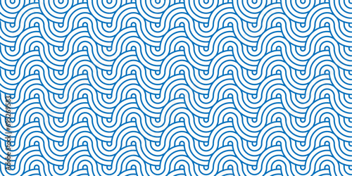 Modern diamond geometric waves spiral pattern and abstract circle wave lines. blue seamless tile stripe geomatics overlapping create retro square line backdrop pattern background. Overlapping Pattern.