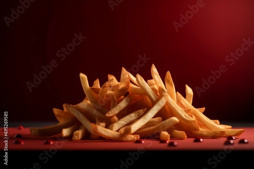 French fries portion. Delicious and palatable fast food red furniture. Generate AI
