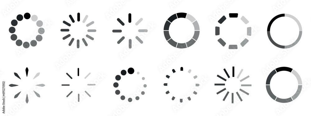 Loading Icons Collection, Load Process Icon Set - Different Vector Illustrations Isolated On White Background Loading Icons Collection, Load Process Icon Set - Different Vector Illustrations Isolated On White Background