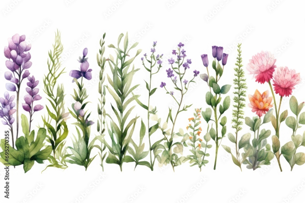 custom made wallpaper toronto digitalA row of colorful flowers painted in watercolor on a clean white background. This versatile image can be used for various design projects
