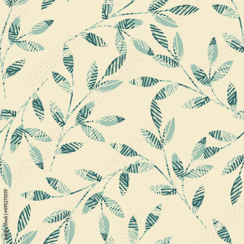 Abstract pattern with hand drawn leaves. Ideal for wallpaper, surface textures, textiles.