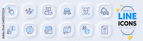 Home charging, Interview and Fraud line icons for web app. Pack of Food delivery, Architectural plan, Refresh bitcoin pictogram icons. Money change, Correct answer, Reject file signs. Vector