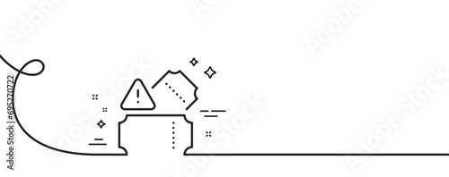 Tickets line icon. Continuous one line with curl. Transport entrance sign. Paid admission ticket symbol. Tickets single outline ribbon. Loop curve pattern. Vector