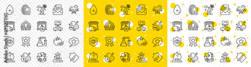 Outline Drone, Supply chain and Mail correspondence line icons pack for web with Market sale, Chemistry lab, Eye protection line icon. Ranking star, Alcohol addiction. Vector