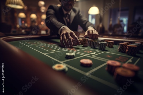 Betting table in casino club. Gambling player addiction and games dependency. Generate ai photo