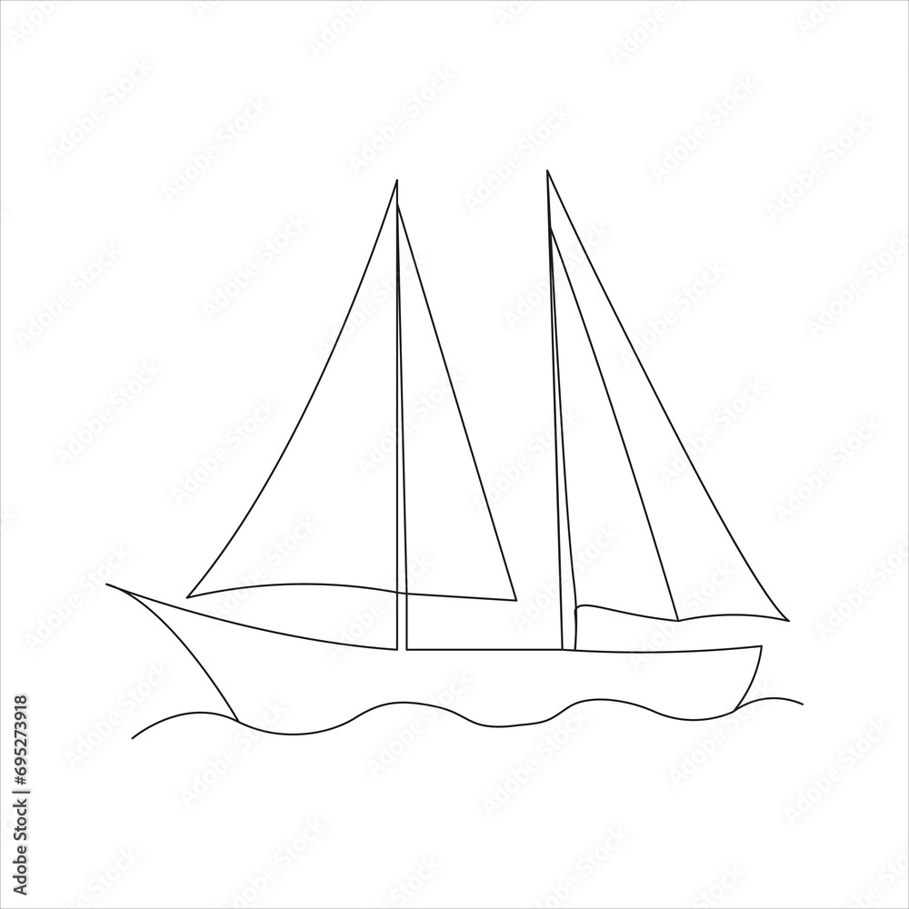 Continuous one line sailing boat drawing art design