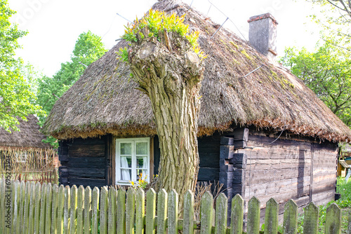 Traditional old polish countryside wooden buildings, architecture. Poland. 