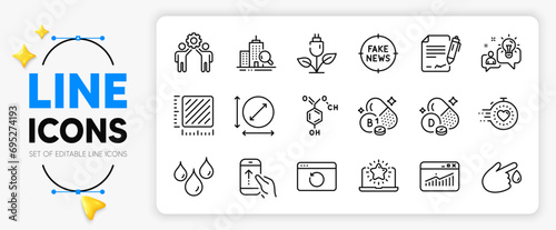 Best laptop, Chemical formula and Waterproof line icons set for app include Eco power, Idea, Website statistics outline thin icon. Timer, Inspect, Thiamine vitamin pictogram icon. Vector