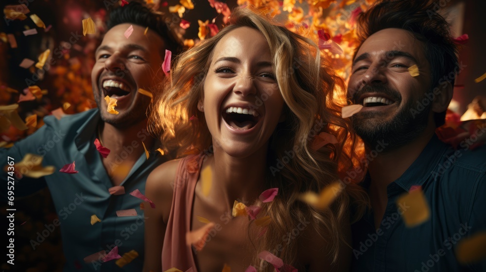 Cheerful Group Friends Petard Confetti, Background HD, Illustrations