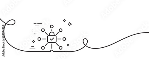 Security lock line icon. Continuous one line with curl. Cyber defence sign. Private protection symbol. Security lock single outline ribbon. Loop curve pattern. Vector