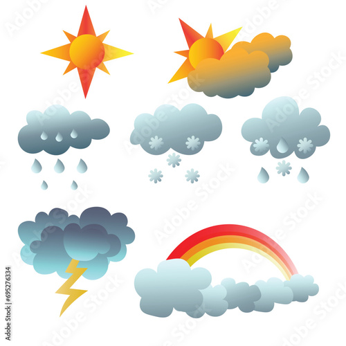 Vector illustration of cartoony weather forecast and sky cloud elements