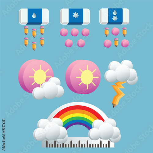 Vector illustration of cartoony weather forecast sky cloud elements