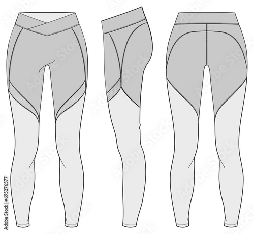 Women’s Sports legging, Fashion Flat Sketch Vector Illustration, CAD, Technical Drawing, Flat Drawing, Template, Mockup.