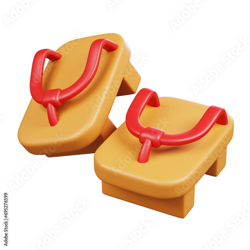 Japanese Sandal Isolated. Symbols Icons And Culture Of Japan. 3D Render