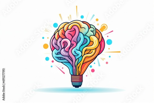 A doodle vector icon illustration of a human brain light bulb lamp, simple graphic minimalist clipart design, versatile colors, long short term memory storage, mind processing, smart deep learning photo