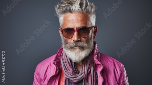 Capture the essence of street style in a portrait featuring a mature man, showcasing his unique fashion flair and urban charm.