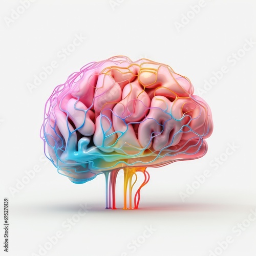 Colorful 3D Human Brain Creatitiy Icon Smybol, Chromatic plastic isolated Neurology Illustration, Motley Neuronal creative smart learning, Cerebral intelligence mind, Colored Psychology Memory Axon photo