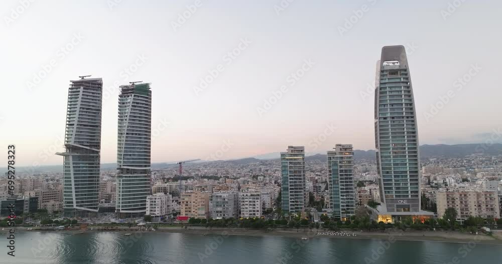 Symphony of Sunsets: Drone Odyssey Over Limassol's Coastal Marvel, Unveiling the Mediterranean Urban Splendor at Dusk. High quality 4k footage Symphony of Sunsets: Drone Odyssey Over Limassol's Coastal Marvel, Unveiling the Mediterranean Urban Splendor at Dusk. High quality 4k footage