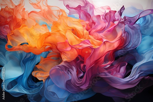 A fluid and graceful abstract texture with ribbons of liquid colors flowing and intertwining, evoking a sense of fluidity