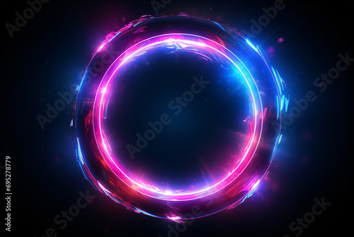 Abstract Neon Light Circle: Digital Glitch Background photo